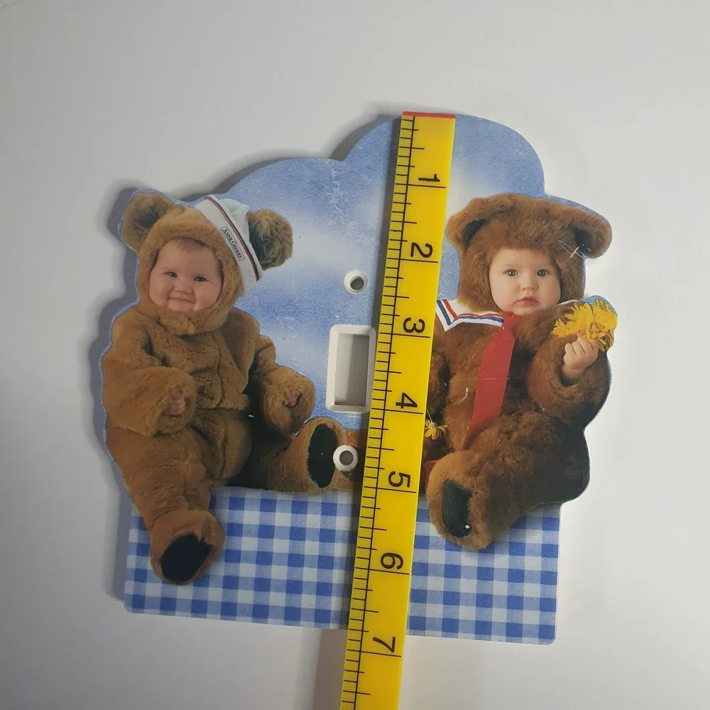 Anne Geddes Teddy Bear Baby Light Switch Cover Plate Single Toggle Blue Gingham‎